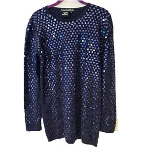 Nina patrick Y2k Tunic Sweater Navy Blue Sequin S M